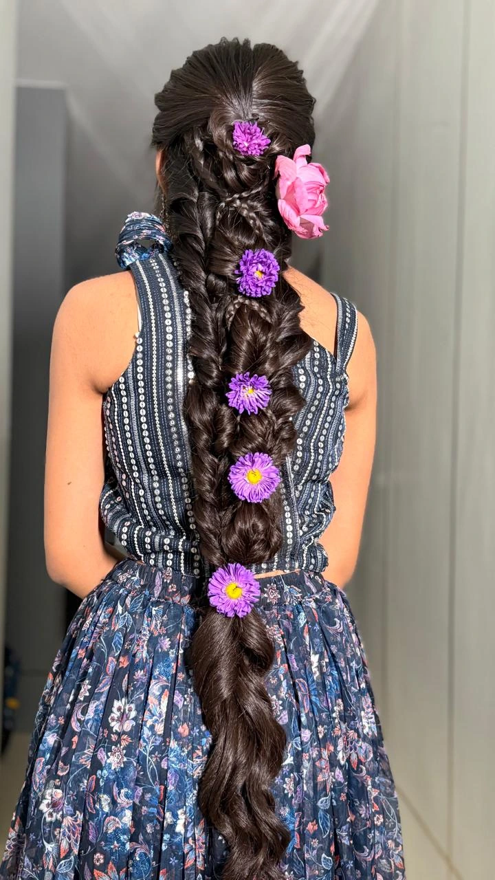 Floral Hair Design by best makeup studio in Tirupati RK Makeup Studio